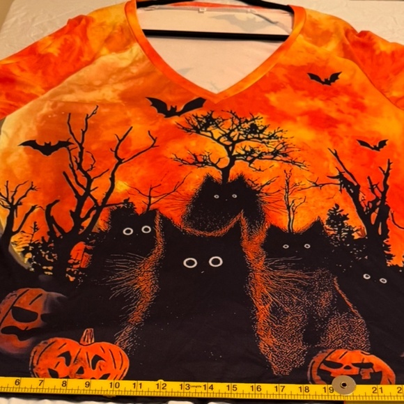 BloomChic Halloween Cats & Pumpkins V-Neck Long Sleeve Top – Plus - Picture 9 of 11